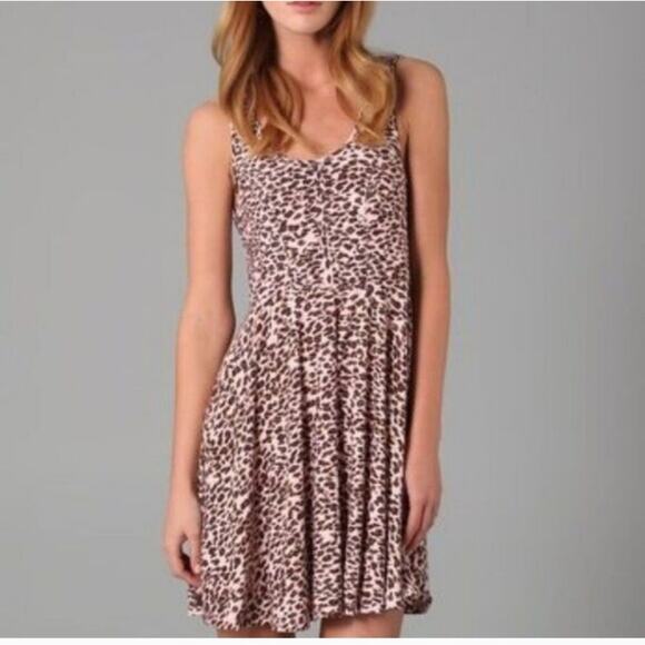 Free People NEW NT Pink Leopard Mini Sleeveless Stretch Skater Dress S - Picture 1 of 14